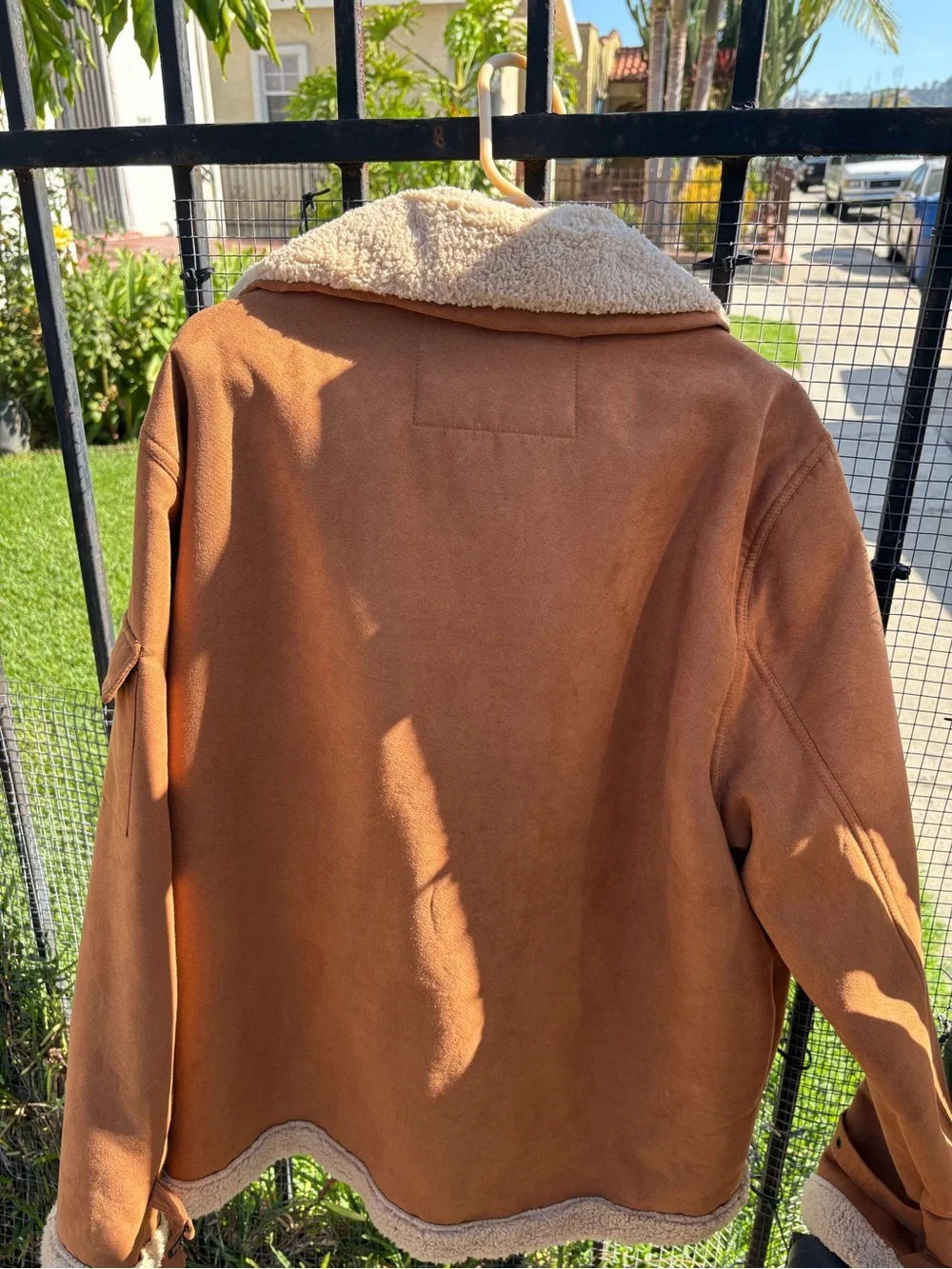 Pavini Tan Sherpa-Lined Suede Jacket